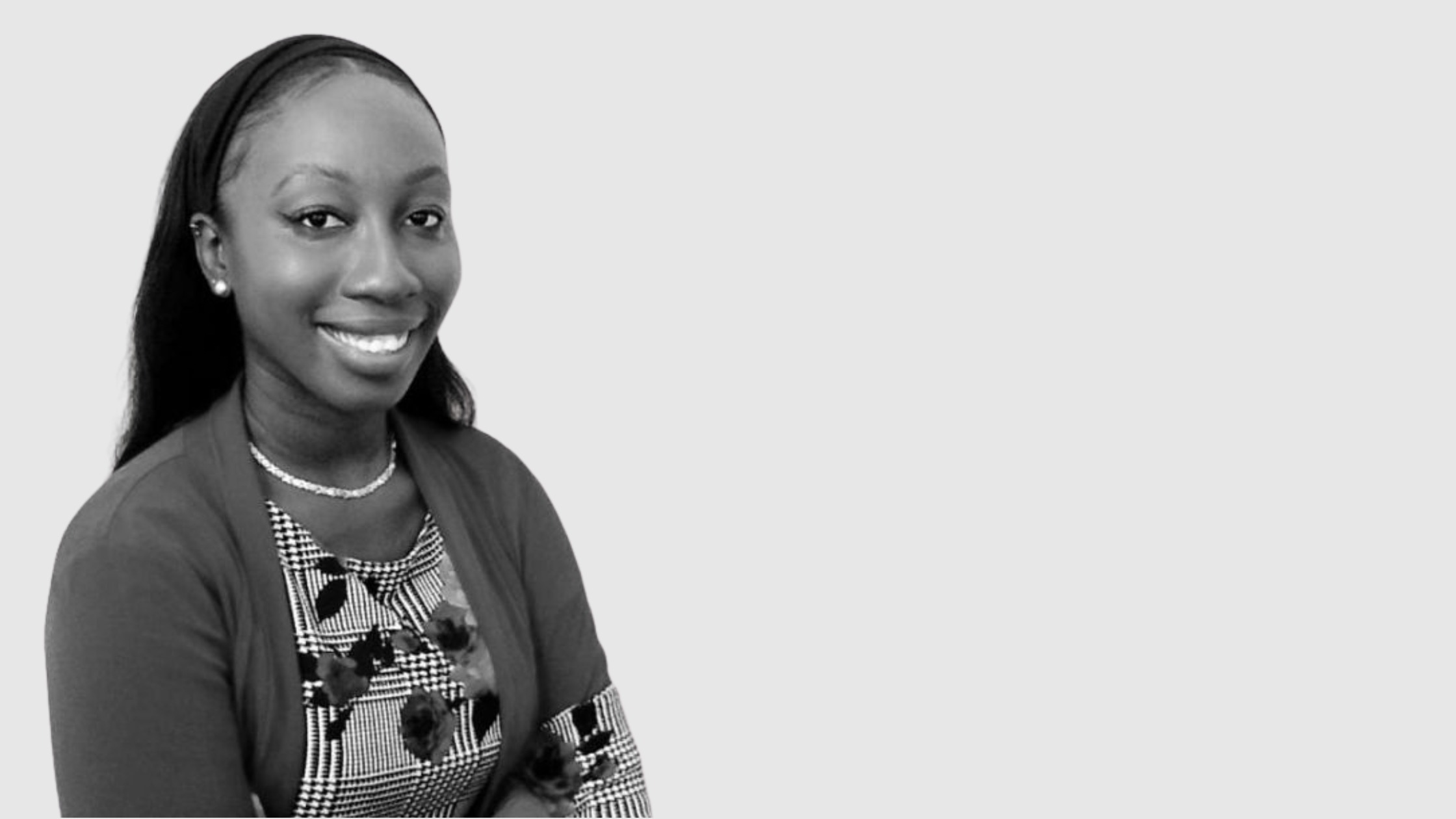 Black and White portrait shot of Shamika Spencer MPhil/PhD candidate and research student with the Rum and Sargassum team